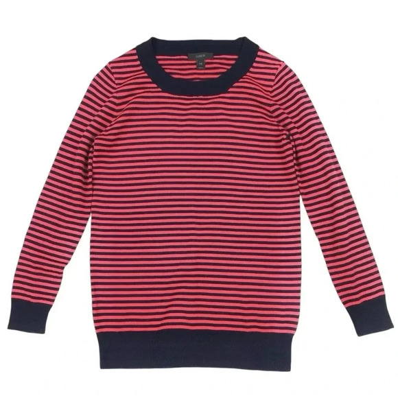 J CREW | Navy & Red Striped Crewneck 100% Merino Wool Knit Sweater Size S - Picture 6 of 10
